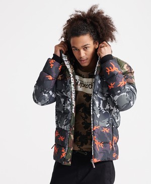 Superdry Camo Mix Sports Down Puffer Férfi Kabát Fekete/Camo | KWGML1026